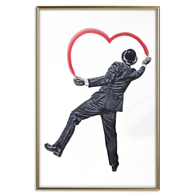 Poster Elegant Graffiti Artist - heart and man in a suit in Banksy style 118690 additionalImage 20