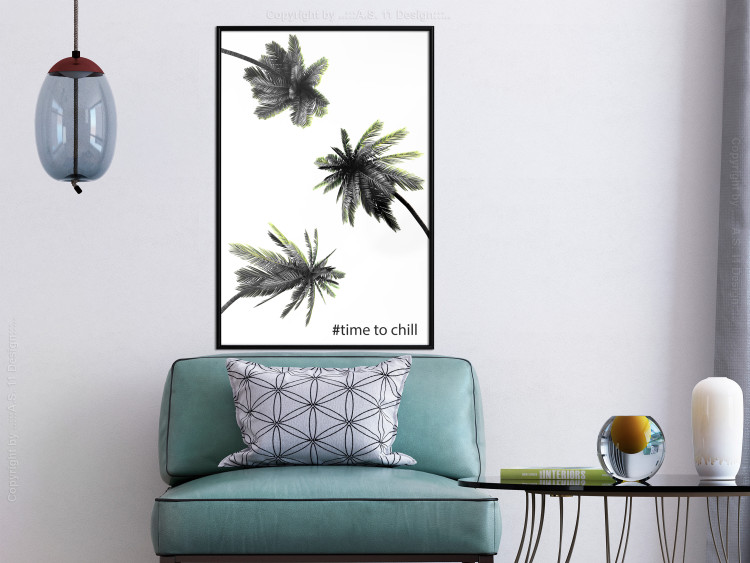 Poster Carefree Moments - tropical palms and black inscriptions on a white background 122290 additionalImage 3