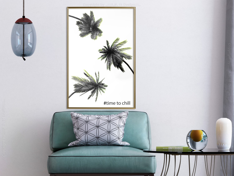 Poster Carefree Moments - tropical palms and black inscriptions on a white background 122290 additionalImage 5