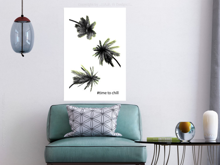Poster Carefree Moments - tropical palms and black inscriptions on a white background 122290 additionalImage 2