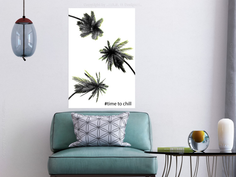 Poster Carefree Moments - tropical palms and black inscriptions on a white background 122290 additionalImage 17