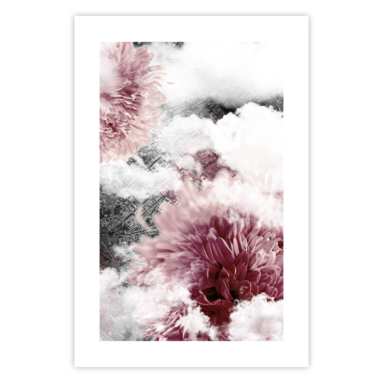 Poster Flowers in the Clouds - pink flowers amidst clouds against the backdrop of a city map 122790 additionalImage 25