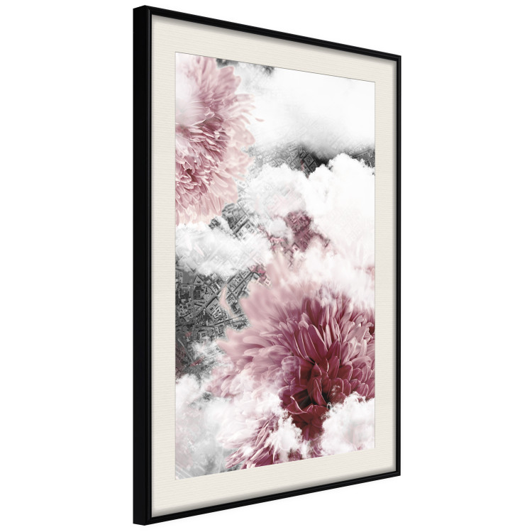 Poster Flowers in the Clouds - pink flowers amidst clouds against the backdrop of a city map 122790 additionalImage 3