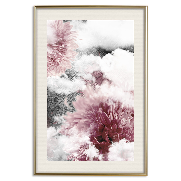 Poster Flowers in the Clouds - pink flowers amidst clouds against the backdrop of a city map 122790 additionalImage 19