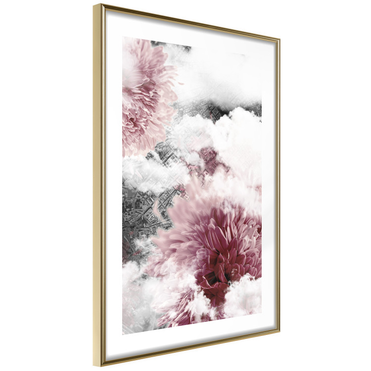 Poster Flowers in the Clouds - pink flowers amidst clouds against the backdrop of a city map 122790 additionalImage 6