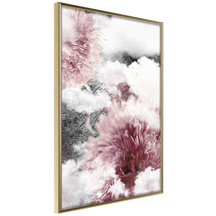 Poster Flowers in the Clouds - pink flowers amidst clouds against the backdrop of a city map 122790 additionalImage 14