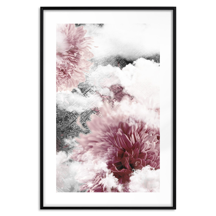 Poster Flowers in the Clouds - pink flowers amidst clouds against the backdrop of a city map 122790 additionalImage 15