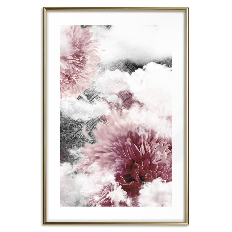 Poster Flowers in the Clouds - pink flowers amidst clouds against the backdrop of a city map 122790 additionalImage 16