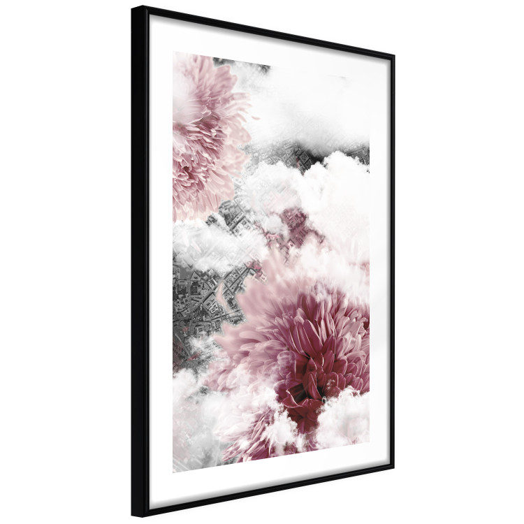 Poster Flowers in the Clouds - pink flowers amidst clouds against the backdrop of a city map 122790 additionalImage 11