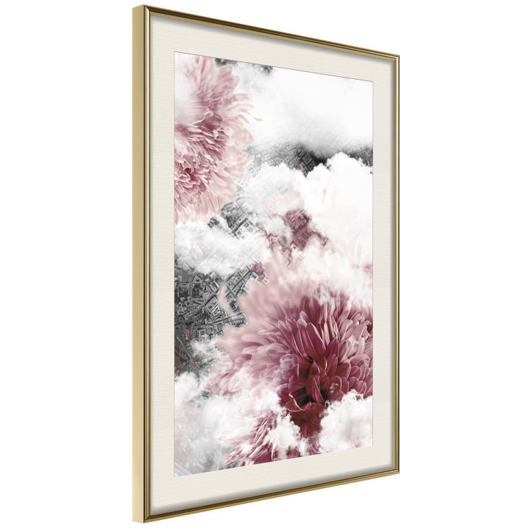 Poster Flowers in the Clouds - pink flowers amidst clouds against the backdrop of a city map 122790 additionalImage 2
