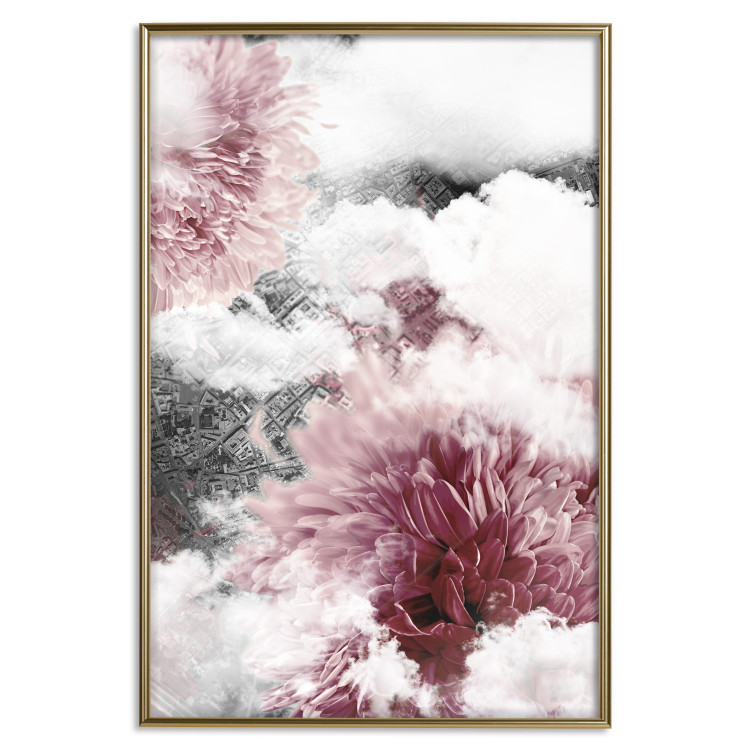 Poster Flowers in the Clouds - pink flowers amidst clouds against the backdrop of a city map 122790 additionalImage 20
