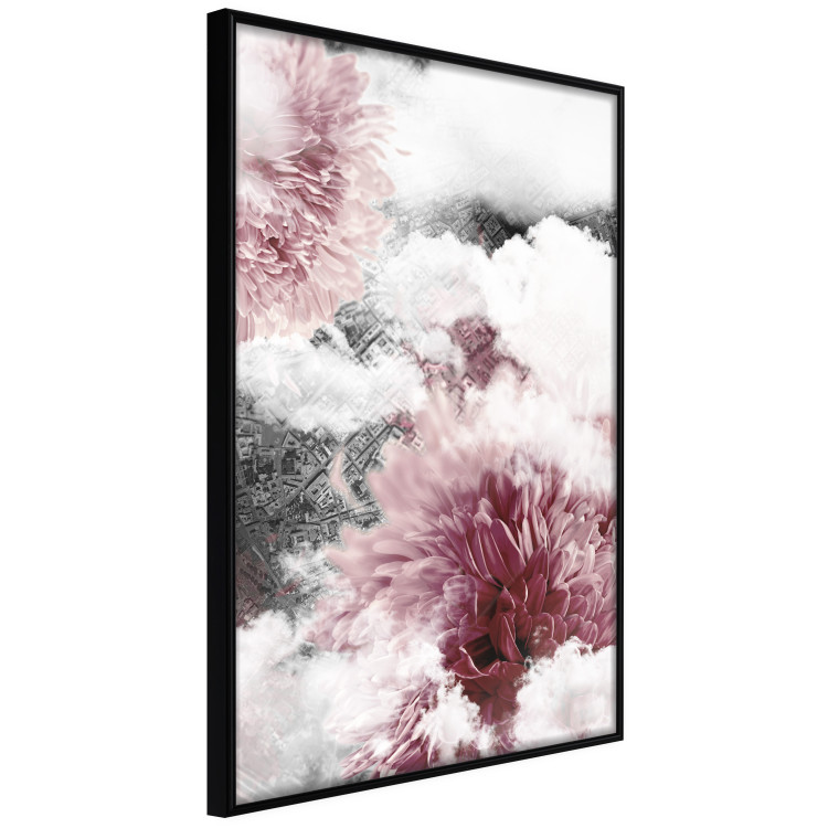 Poster Flowers in the Clouds - pink flowers amidst clouds against the backdrop of a city map 122790 additionalImage 12