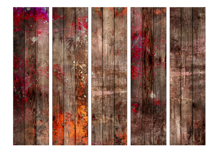 Room Divider Stained Wood II (5-piece) - colorful spots on a background of planks 124290 additionalImage 3