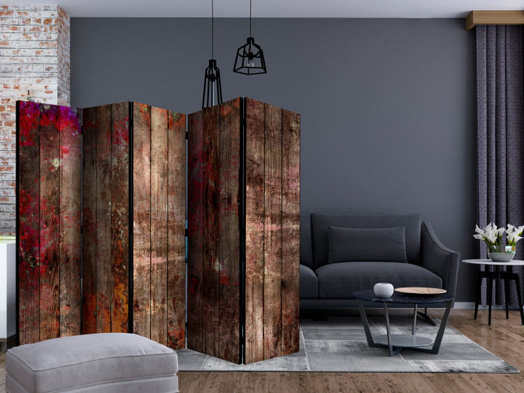 Room Divider Stained Wood II (5-piece) - colorful spots on a background of planks 124290 additionalImage 4