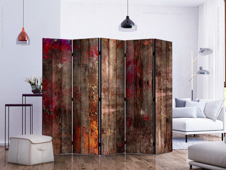 Room Divider Stained Wood II (5-piece) - colorful spots on a background of planks 124290 additionalImage 2