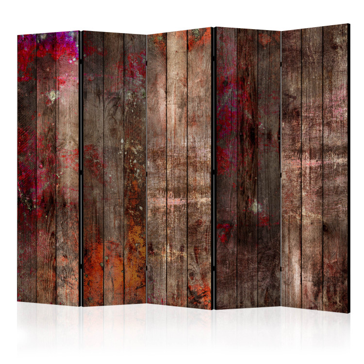Room Divider Stained Wood II (5-piece) - colorful spots on a background of planks 124290