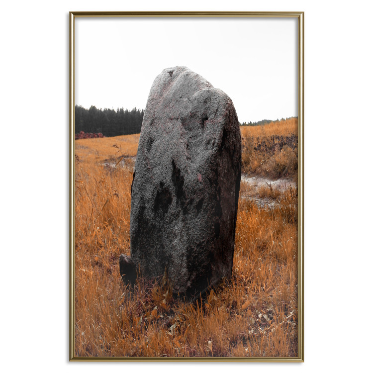Poster Field Signpost - landscape with black stone against golden meadow 124390 additionalImage 16