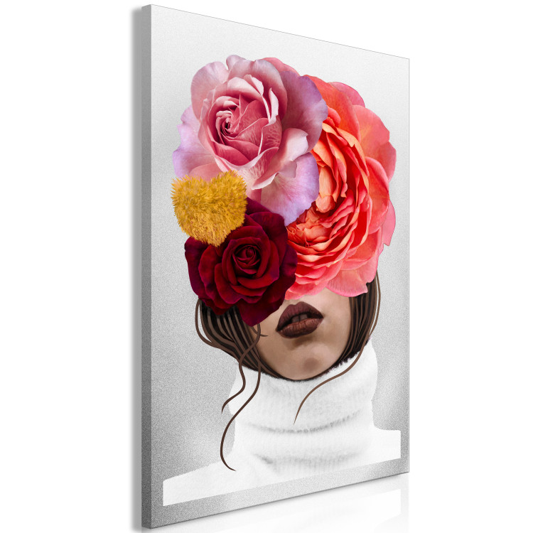 Canvas Art Print Peonies and roses covering a woman's face - an abstract portrait 127790 additionalImage 2
