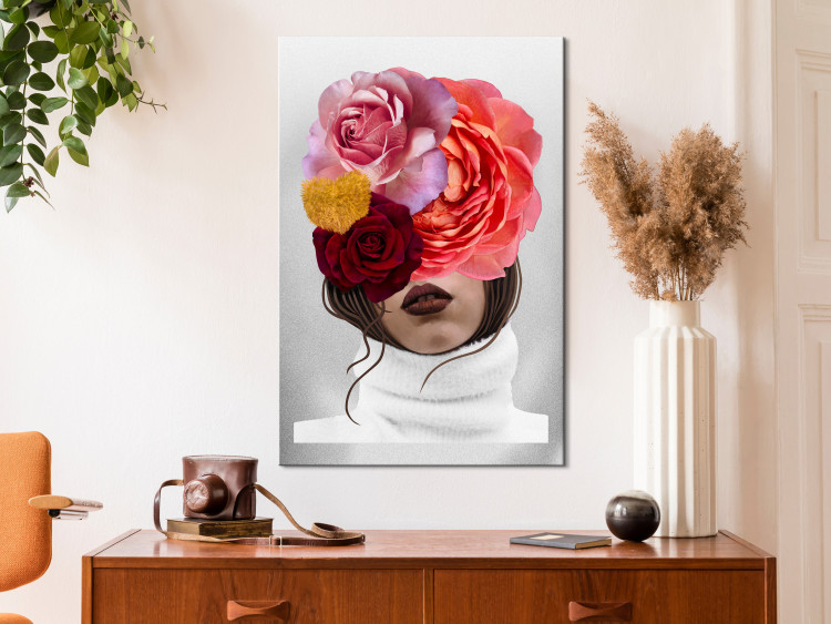 Canvas Art Print Peonies and roses covering a woman's face - an abstract portrait 127790 additionalImage 3