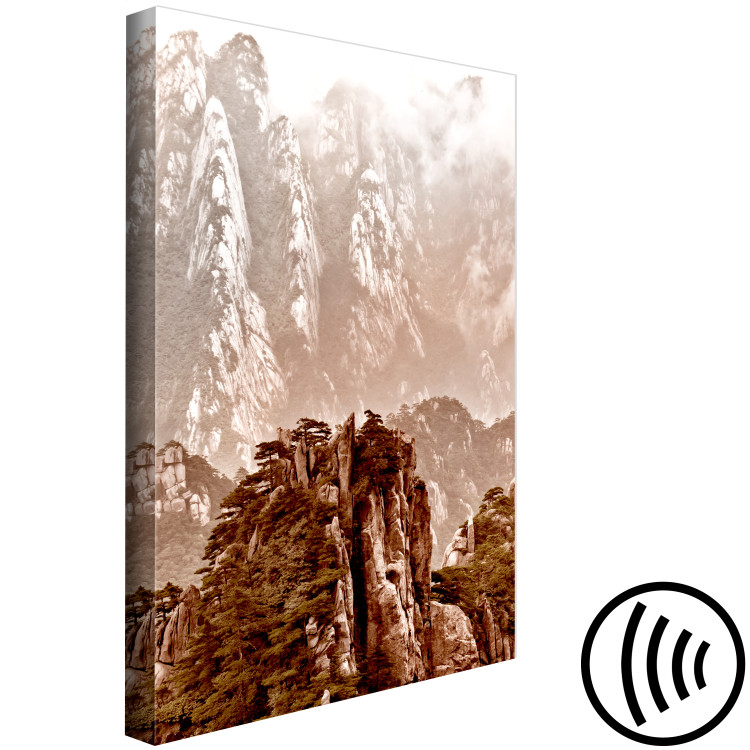 Canvas Print High mountains in sepia - landscape with a monolith in the foreground 127890 additionalImage 6