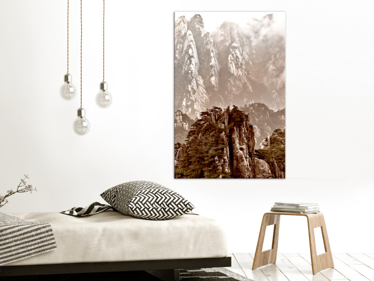 Canvas Print High mountains in sepia - landscape with a monolith in the foreground 127890 additionalImage 3