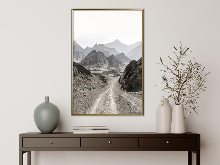 Poster Trail Through Mountains - landscape of a road and rocky mountains against a clear sky 130390 additionalImage 7
