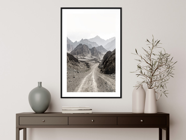 Poster Trail Through Mountains - landscape of a road and rocky mountains against a clear sky 130390 additionalImage 23