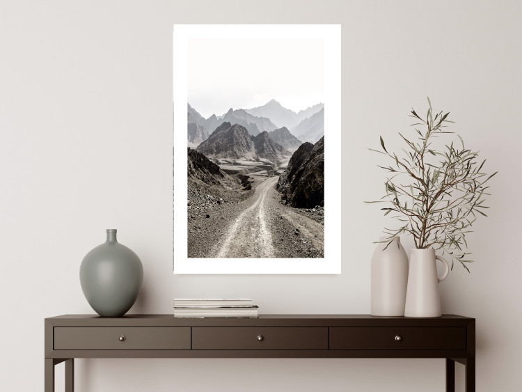 Poster Trail Through Mountains - landscape of a road and rocky mountains against a clear sky 130390 additionalImage 5