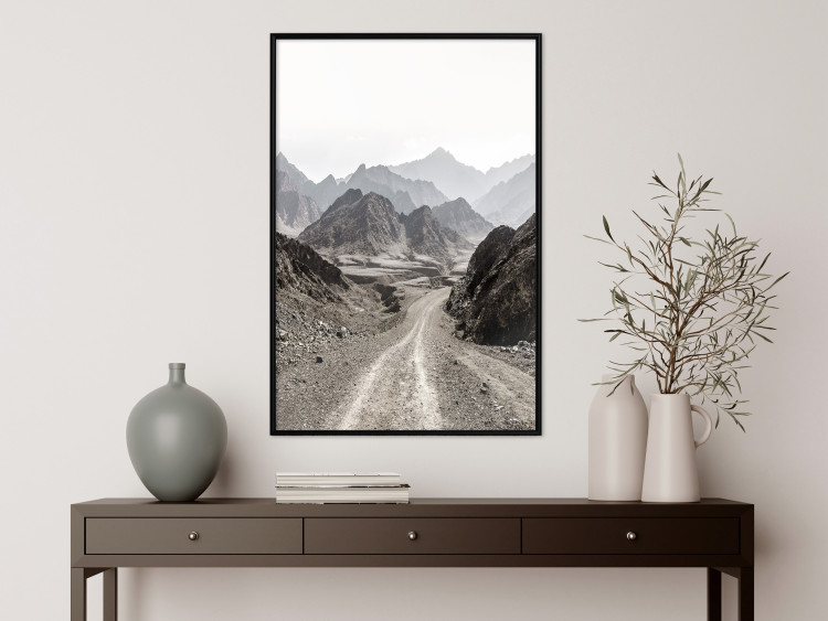 Poster Trail Through Mountains - landscape of a road and rocky mountains against a clear sky 130390 additionalImage 6