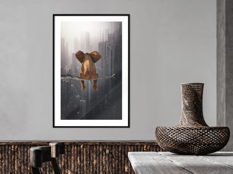 Poster Elephant in the Big City - fantasy animal on a tree against the backdrop of the city 132090 additionalImage 18
