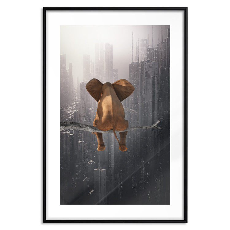Poster Elephant in the Big City - fantasy animal on a tree against the backdrop of the city 132090 additionalImage 15