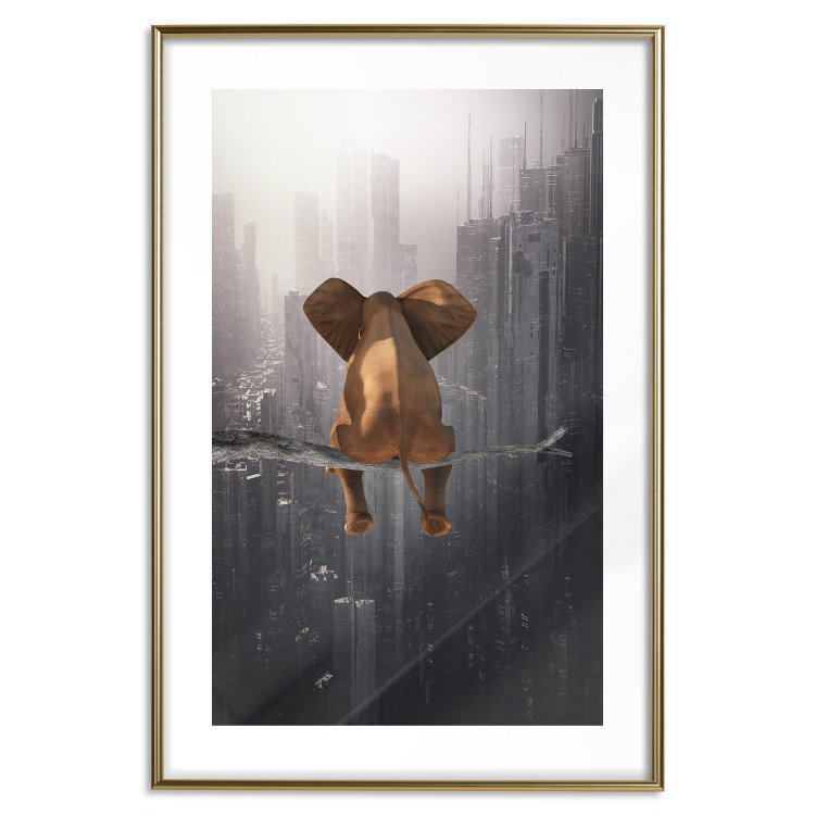 Poster Elephant in the Big City - fantasy animal on a tree against the backdrop of the city 132090 additionalImage 14