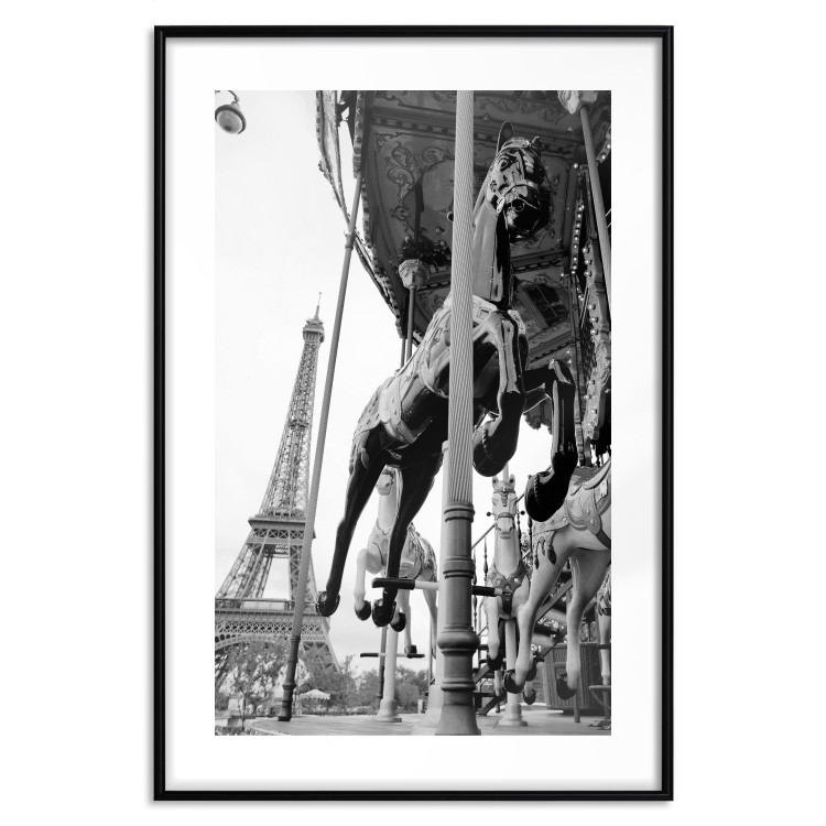 Poster Spinning Paris - gray carousel landscape with a horse against the backdrop of the Eiffel Tower 132290 additionalImage 15