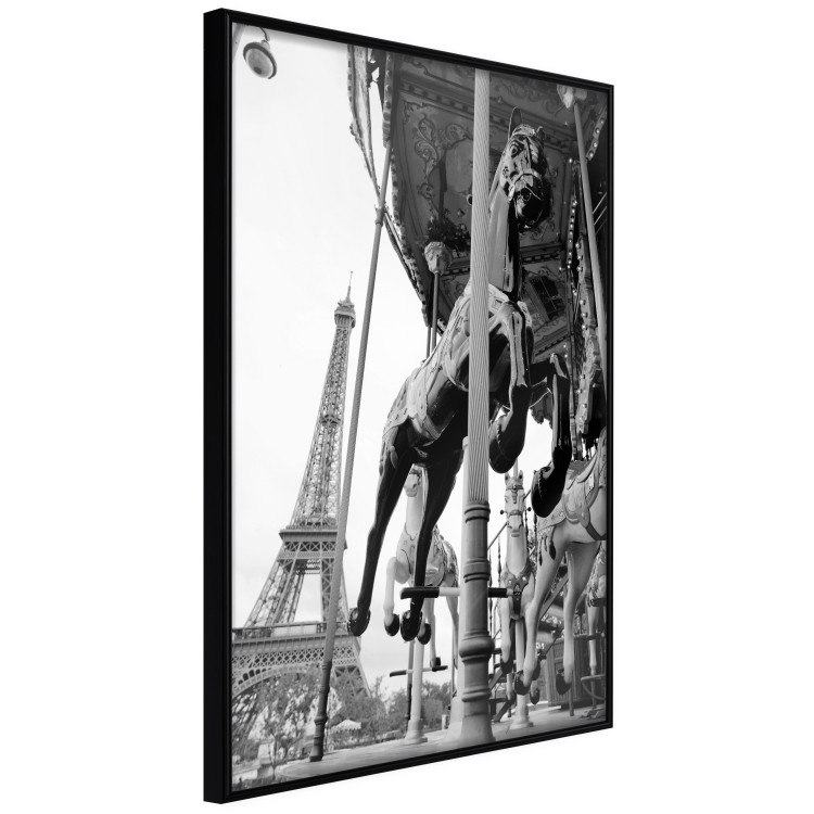 Poster Spinning Paris - gray carousel landscape with a horse against the backdrop of the Eiffel Tower 132290 additionalImage 11