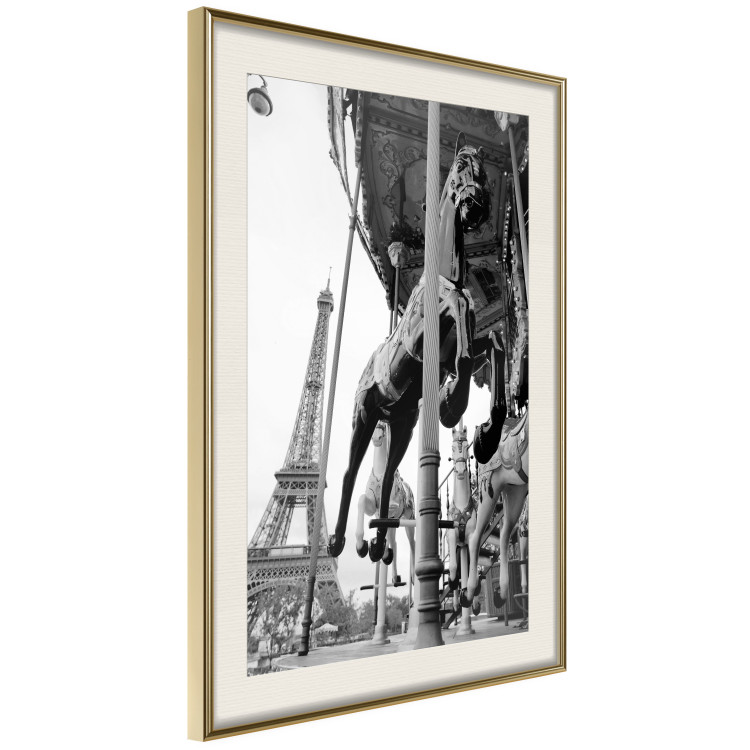 Poster Spinning Paris - gray carousel landscape with a horse against the backdrop of the Eiffel Tower 132290 additionalImage 3