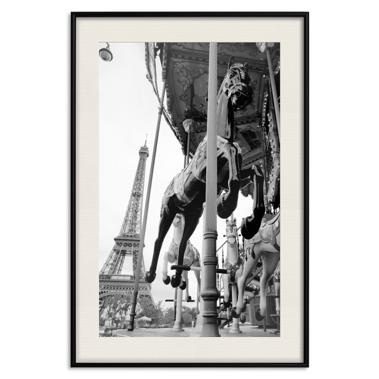Poster Spinning Paris - gray carousel landscape with a horse against the backdrop of the Eiffel Tower 132290 additionalImage 19