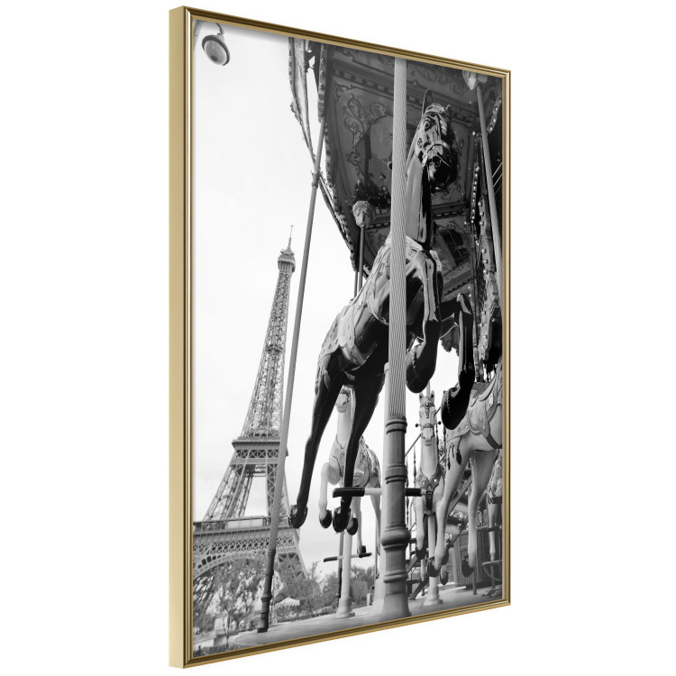 Poster Spinning Paris - gray carousel landscape with a horse against the backdrop of the Eiffel Tower 132290 additionalImage 12