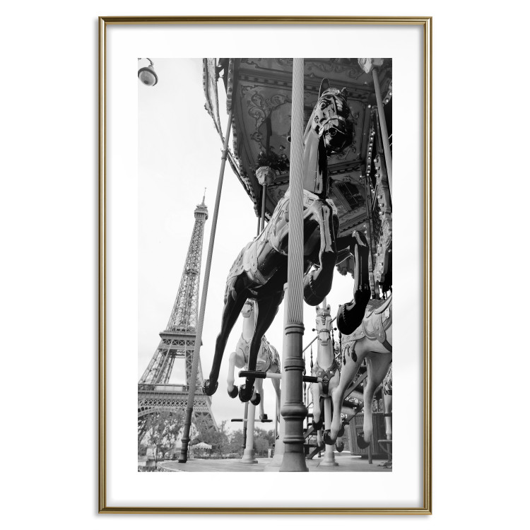 Poster Spinning Paris - gray carousel landscape with a horse against the backdrop of the Eiffel Tower 132290 additionalImage 14