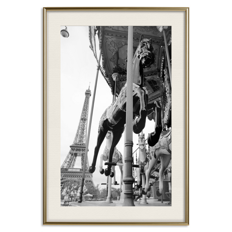 Poster Spinning Paris - gray carousel landscape with a horse against the backdrop of the Eiffel Tower 132290 additionalImage 20