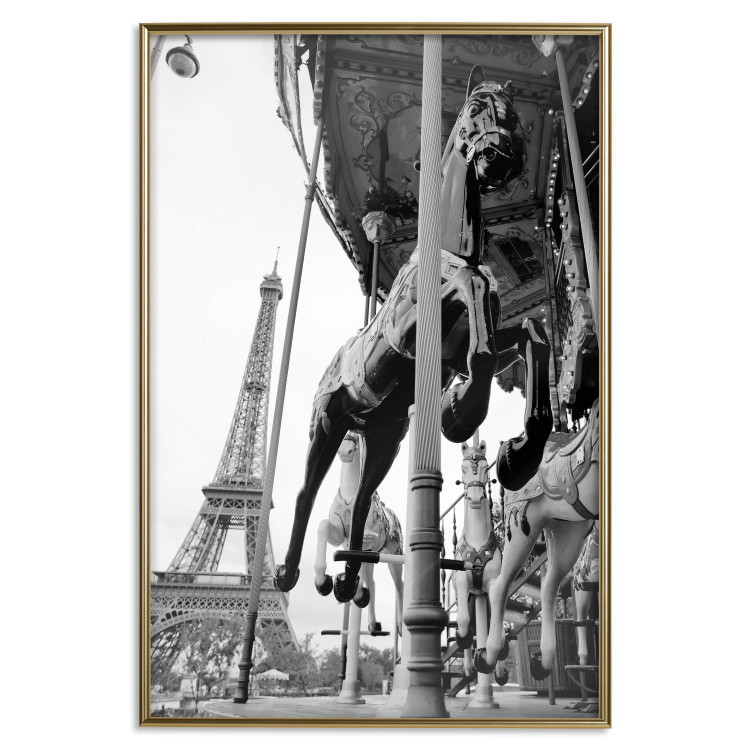 Poster Spinning Paris - gray carousel landscape with a horse against the backdrop of the Eiffel Tower 132290 additionalImage 21
