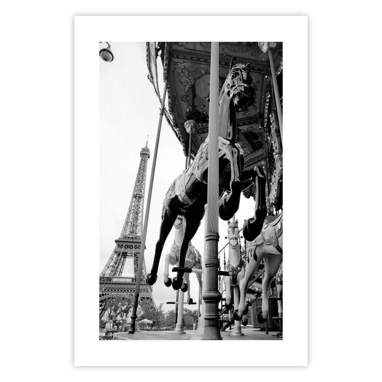 Poster Spinning Paris - gray carousel landscape with a horse against the backdrop of the Eiffel Tower 132290 additionalImage 19