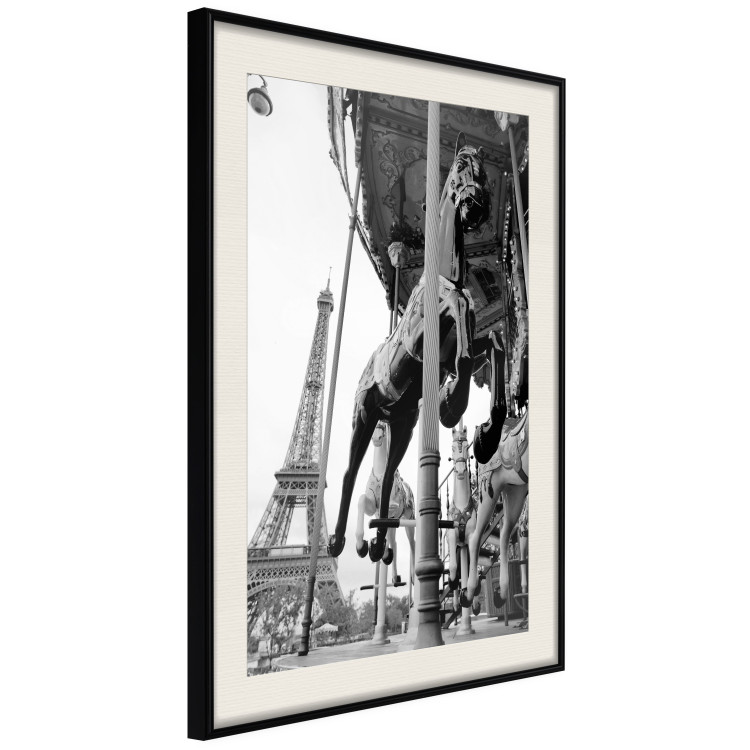 Poster Spinning Paris - gray carousel landscape with a horse against the backdrop of the Eiffel Tower 132290 additionalImage 2