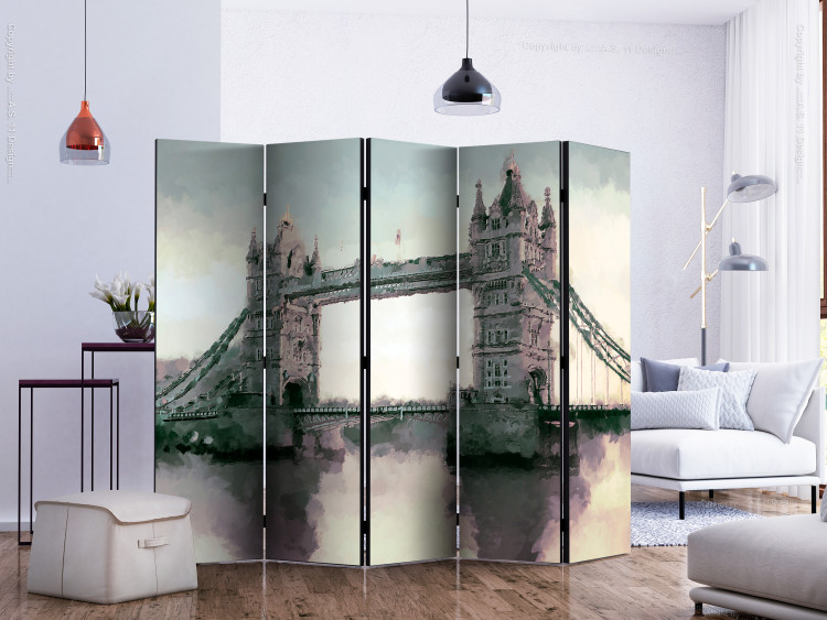 Room Divider Screen Victorian Tower Bridge II (5-piece) - abstraction with architecture 133090 additionalImage 2