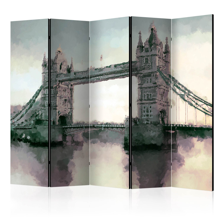 Room Divider Screen Victorian Tower Bridge II (5-piece) - abstraction with architecture 133090