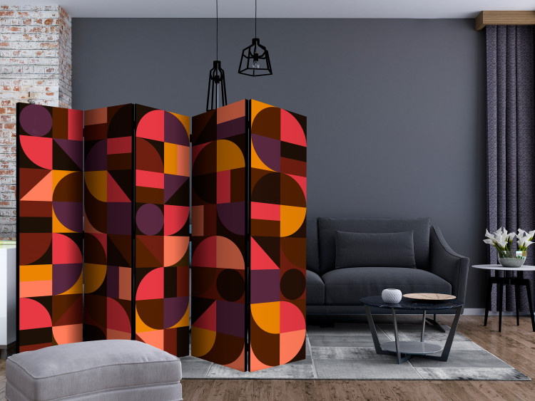 Folding Screen Geometric Mosaic (Red) II (5-piece) - patterned design 133190 additionalImage 4