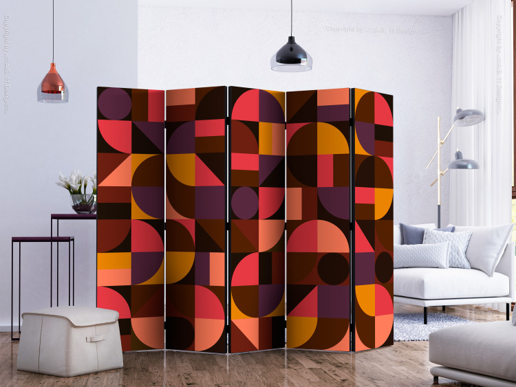 Folding Screen Geometric Mosaic (Red) II (5-piece) - patterned design 133190 additionalImage 2