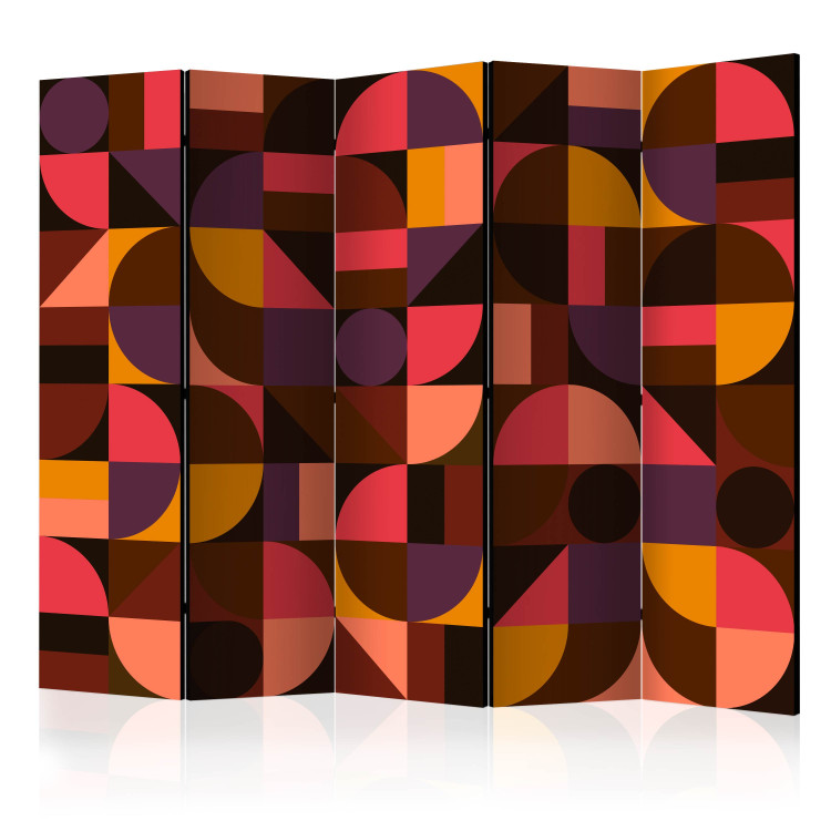 Folding Screen Geometric Mosaic (Red) II (5-piece) - patterned design 133190