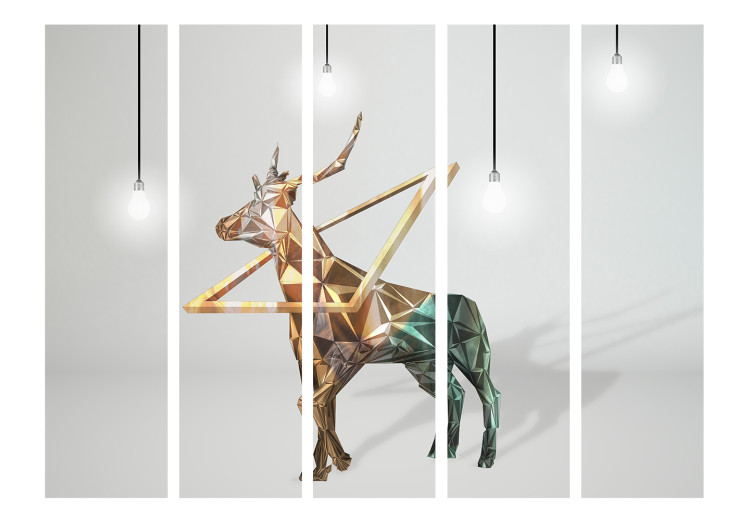 Folding Screen Deer (3D) II (5-piece) - geometric abstraction with animal 133290 additionalImage 3