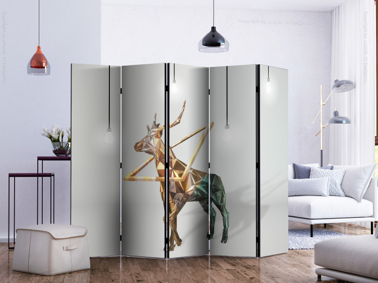 Folding Screen Deer (3D) II (5-piece) - geometric abstraction with animal 133290 additionalImage 2