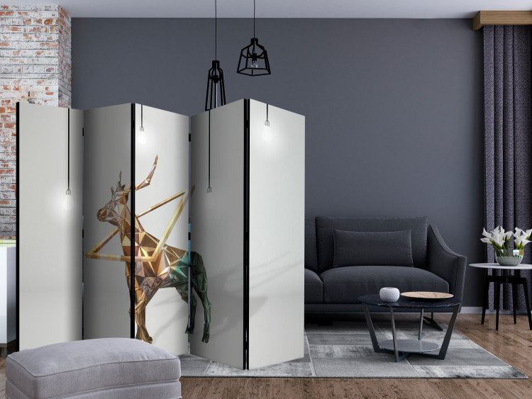 Folding Screen Deer (3D) II (5-piece) - geometric abstraction with animal 133290 additionalImage 4